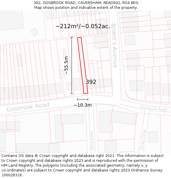 392, GOSBROOK ROAD, CAVERSHAM, READING, RG4 8EG: Plot and title map