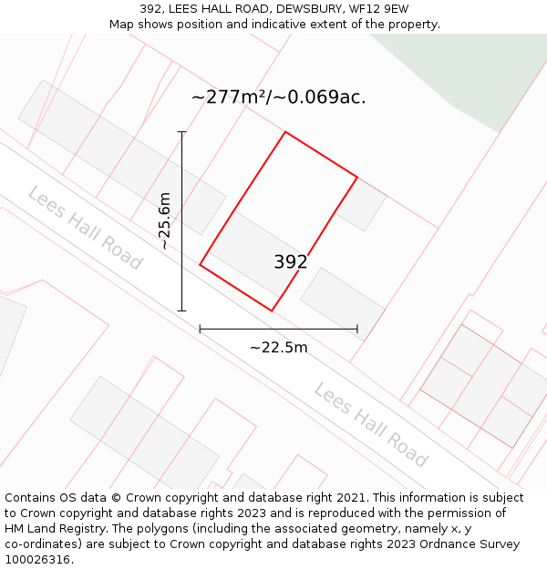 392, LEES HALL ROAD, DEWSBURY, WF12 9EW: Plot and title map