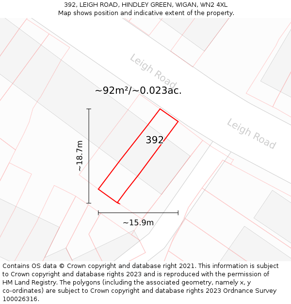 392, LEIGH ROAD, HINDLEY GREEN, WIGAN, WN2 4XL: Plot and title map