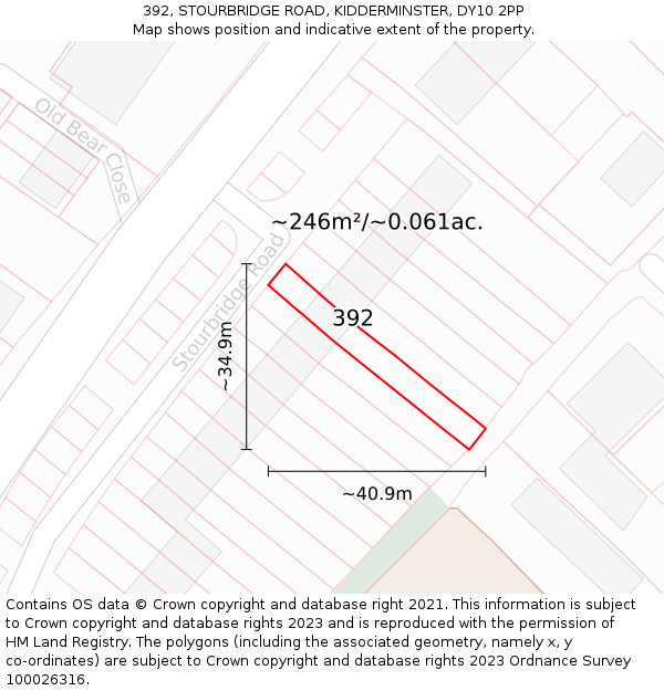 392, STOURBRIDGE ROAD, KIDDERMINSTER, DY10 2PP: Plot and title map
