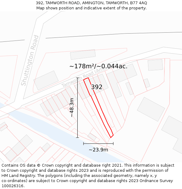 392, TAMWORTH ROAD, AMINGTON, TAMWORTH, B77 4AQ: Plot and title map