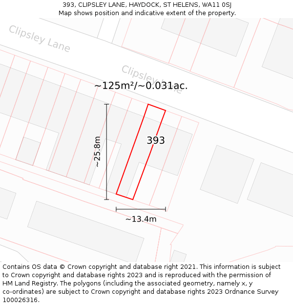 393, CLIPSLEY LANE, HAYDOCK, ST HELENS, WA11 0SJ: Plot and title map