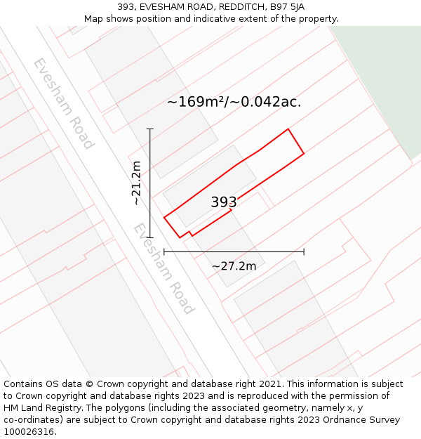 393, EVESHAM ROAD, REDDITCH, B97 5JA: Plot and title map