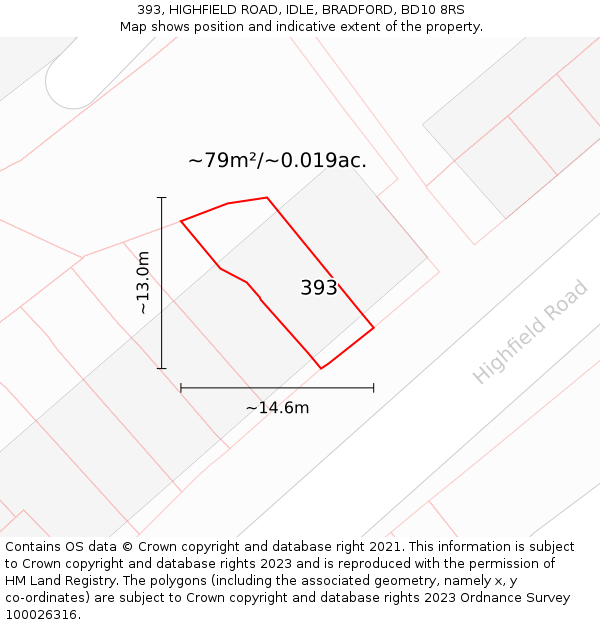 393, HIGHFIELD ROAD, IDLE, BRADFORD, BD10 8RS: Plot and title map