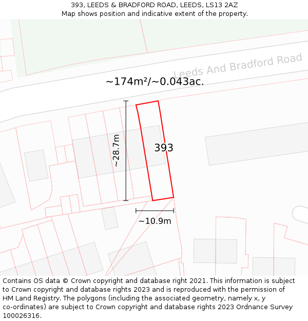 393, LEEDS & BRADFORD ROAD, LEEDS, LS13 2AZ: Plot and title map