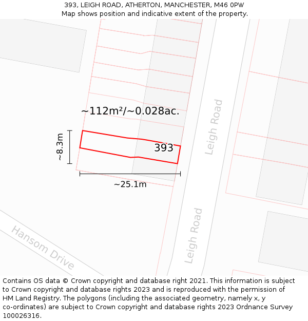 393, LEIGH ROAD, ATHERTON, MANCHESTER, M46 0PW: Plot and title map