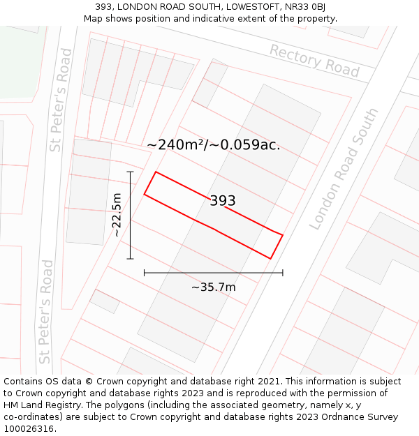 393, LONDON ROAD SOUTH, LOWESTOFT, NR33 0BJ: Plot and title map