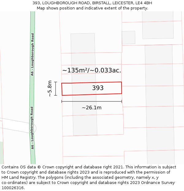 393, LOUGHBOROUGH ROAD, BIRSTALL, LEICESTER, LE4 4BH: Plot and title map