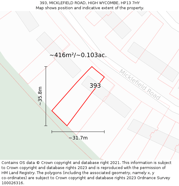 393, MICKLEFIELD ROAD, HIGH WYCOMBE, HP13 7HY: Plot and title map