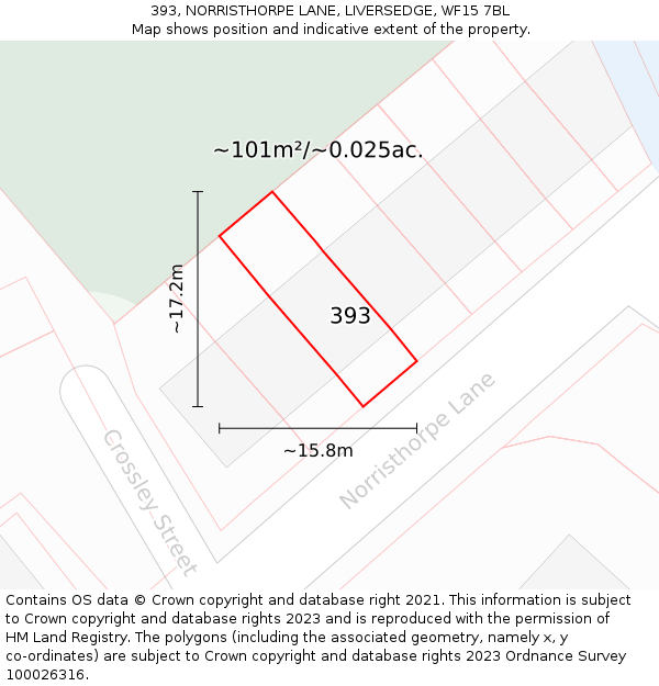393, NORRISTHORPE LANE, LIVERSEDGE, WF15 7BL: Plot and title map