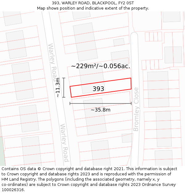393, WARLEY ROAD, BLACKPOOL, FY2 0ST: Plot and title map