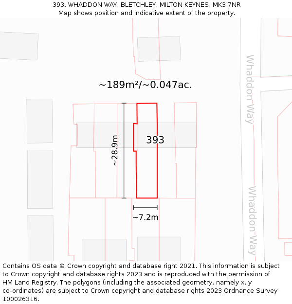 393, WHADDON WAY, BLETCHLEY, MILTON KEYNES, MK3 7NR: Plot and title map