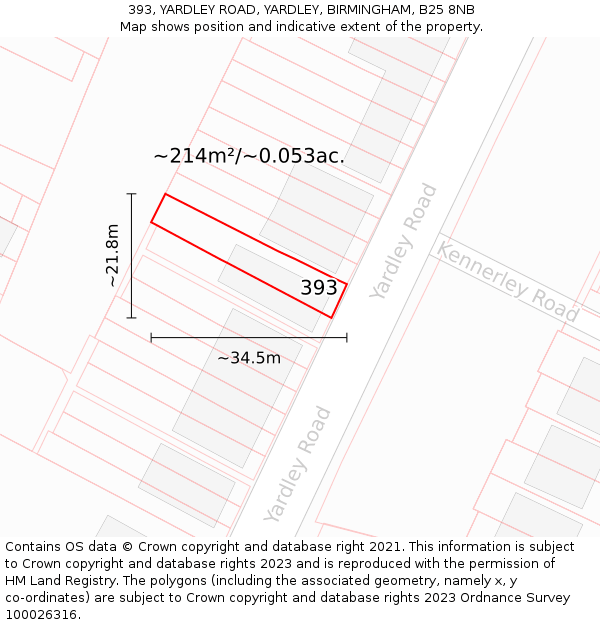 393, YARDLEY ROAD, YARDLEY, BIRMINGHAM, B25 8NB: Plot and title map