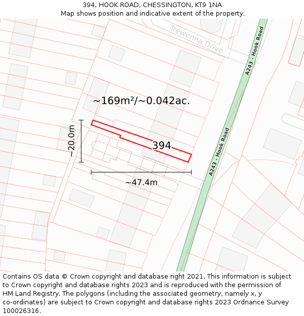 394, HOOK ROAD, CHESSINGTON, KT9 1NA: Plot and title map