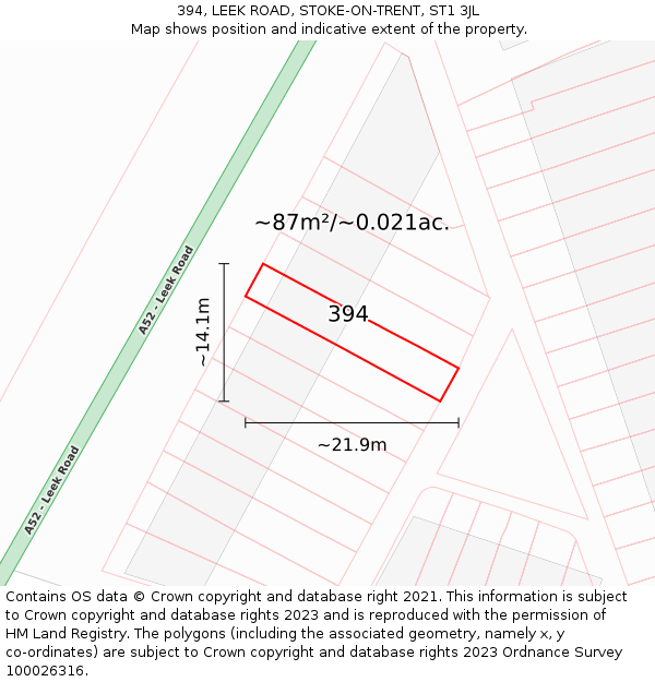 394, LEEK ROAD, STOKE-ON-TRENT, ST1 3JL: Plot and title map