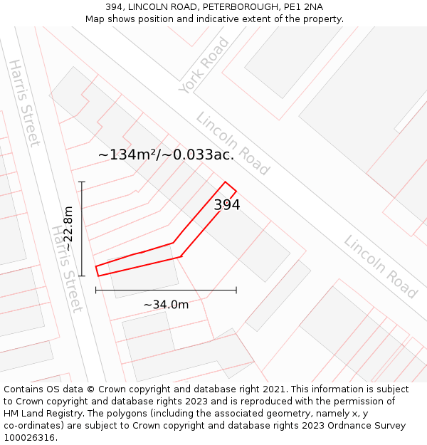 394, LINCOLN ROAD, PETERBOROUGH, PE1 2NA: Plot and title map