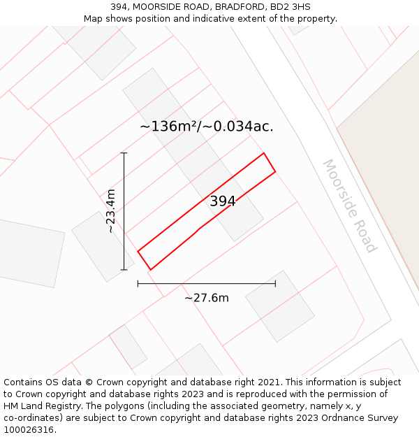 394, MOORSIDE ROAD, BRADFORD, BD2 3HS: Plot and title map