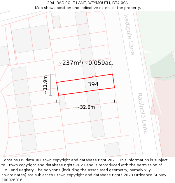 394, RADIPOLE LANE, WEYMOUTH, DT4 0SN: Plot and title map
