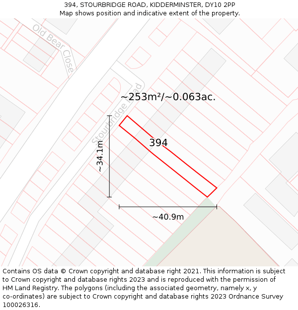 394, STOURBRIDGE ROAD, KIDDERMINSTER, DY10 2PP: Plot and title map