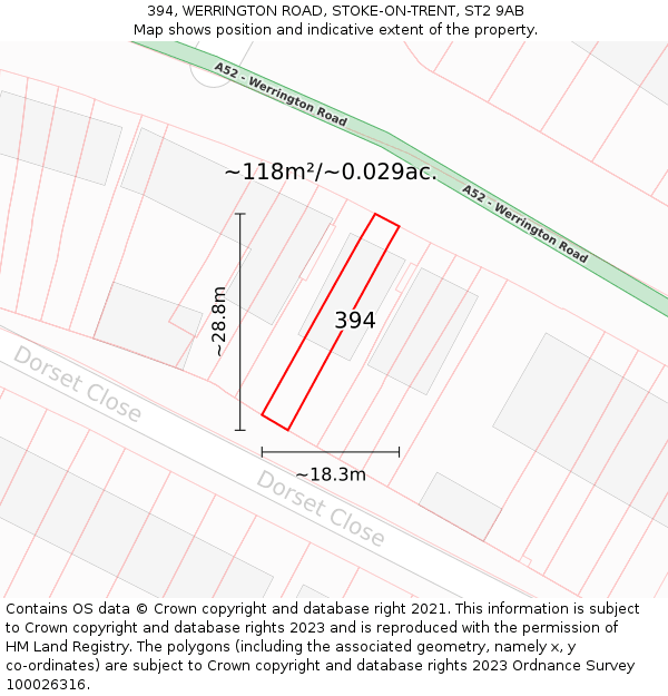 394, WERRINGTON ROAD, STOKE-ON-TRENT, ST2 9AB: Plot and title map