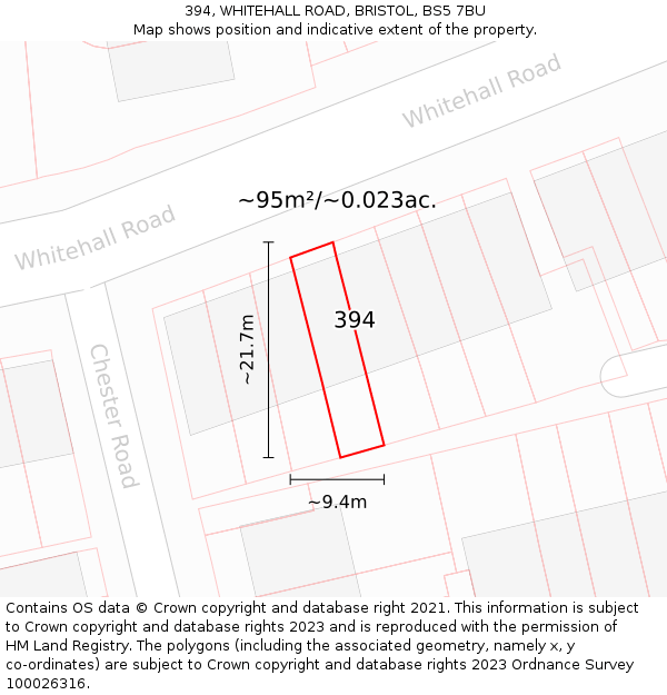 394, WHITEHALL ROAD, BRISTOL, BS5 7BU: Plot and title map