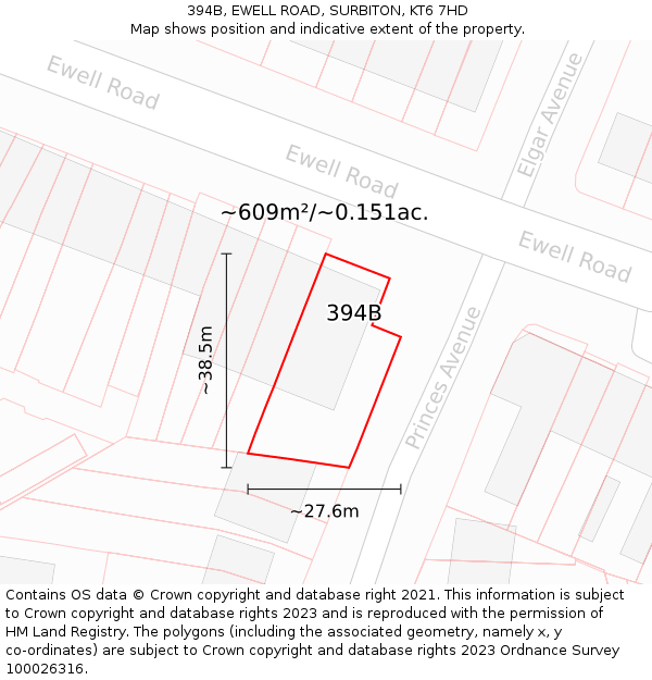 394B, EWELL ROAD, SURBITON, KT6 7HD: Plot and title map