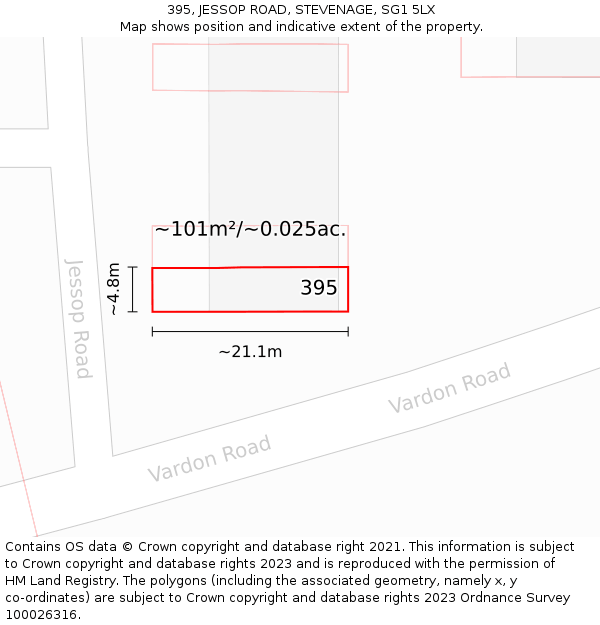 395, JESSOP ROAD, STEVENAGE, SG1 5LX: Plot and title map