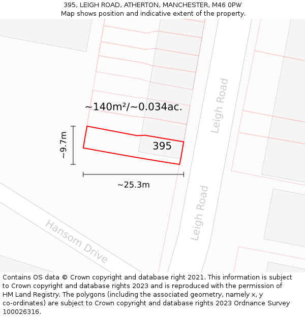 395, LEIGH ROAD, ATHERTON, MANCHESTER, M46 0PW: Plot and title map