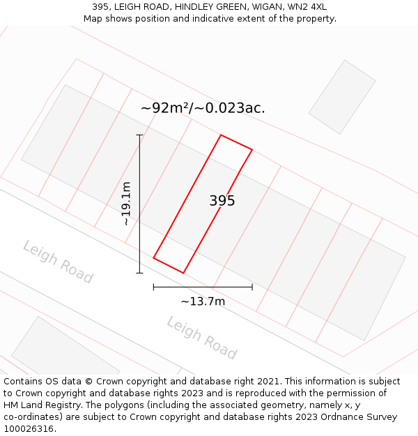 395, LEIGH ROAD, HINDLEY GREEN, WIGAN, WN2 4XL: Plot and title map