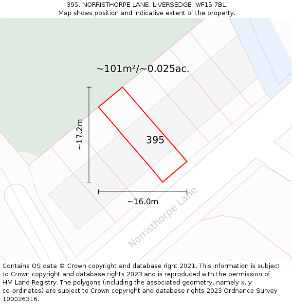 395, NORRISTHORPE LANE, LIVERSEDGE, WF15 7BL: Plot and title map