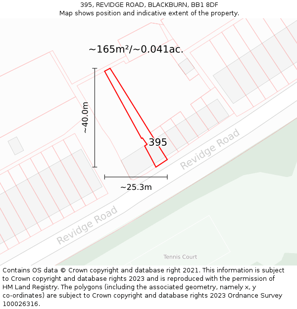 395, REVIDGE ROAD, BLACKBURN, BB1 8DF: Plot and title map