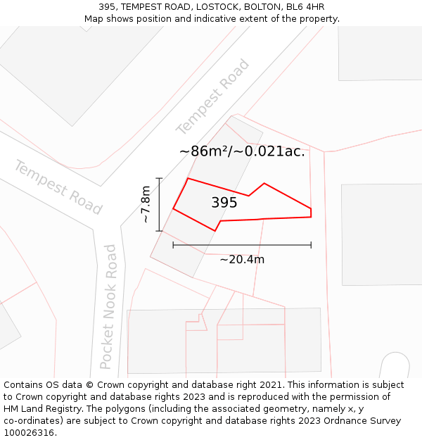395, TEMPEST ROAD, LOSTOCK, BOLTON, BL6 4HR: Plot and title map