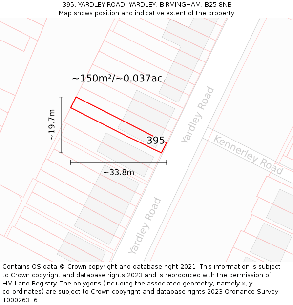 395, YARDLEY ROAD, YARDLEY, BIRMINGHAM, B25 8NB: Plot and title map