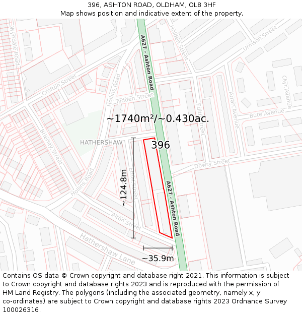 396, ASHTON ROAD, OLDHAM, OL8 3HF: Plot and title map