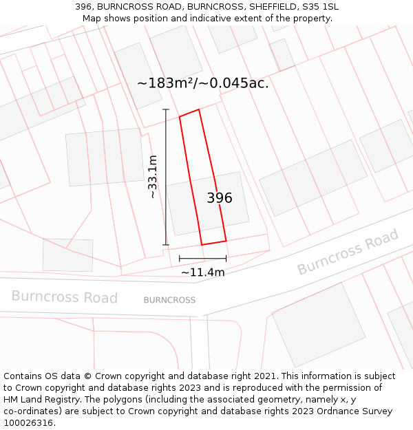 396, BURNCROSS ROAD, BURNCROSS, SHEFFIELD, S35 1SL: Plot and title map