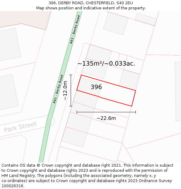 396, DERBY ROAD, CHESTERFIELD, S40 2EU: Plot and title map