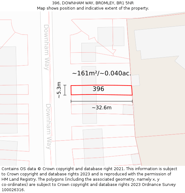 396, DOWNHAM WAY, BROMLEY, BR1 5NR: Plot and title map