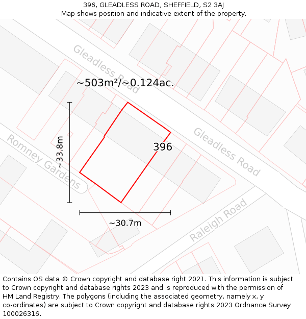 396, GLEADLESS ROAD, SHEFFIELD, S2 3AJ: Plot and title map