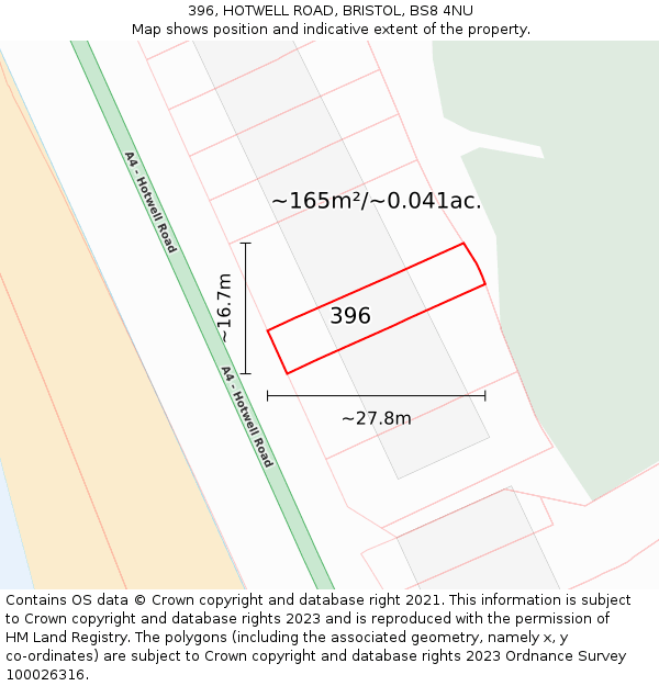 396, HOTWELL ROAD, BRISTOL, BS8 4NU: Plot and title map