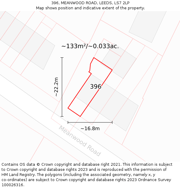 396, MEANWOOD ROAD, LEEDS, LS7 2LP: Plot and title map