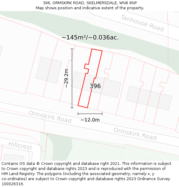 396, ORMSKIRK ROAD, SKELMERSDALE, WN8 9NP: Plot and title map