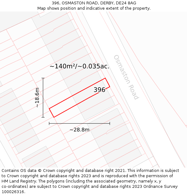 396, OSMASTON ROAD, DERBY, DE24 8AG: Plot and title map
