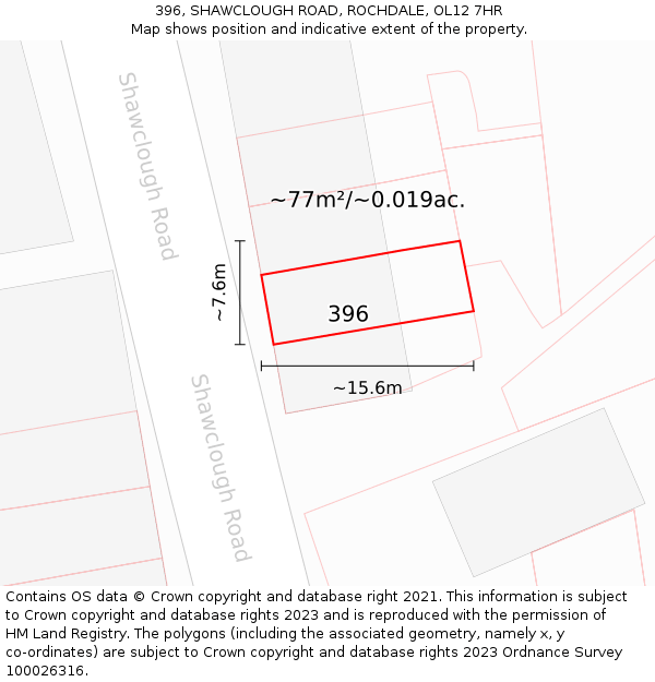 396, SHAWCLOUGH ROAD, ROCHDALE, OL12 7HR: Plot and title map