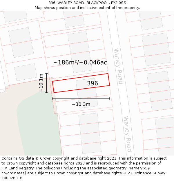 396, WARLEY ROAD, BLACKPOOL, FY2 0SS: Plot and title map