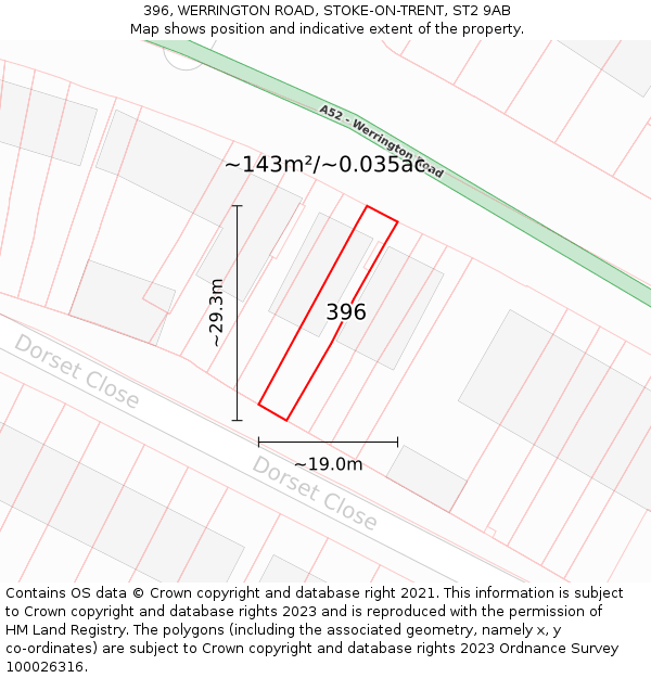 396, WERRINGTON ROAD, STOKE-ON-TRENT, ST2 9AB: Plot and title map