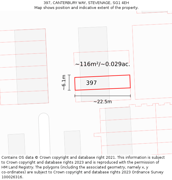 397, CANTERBURY WAY, STEVENAGE, SG1 4EH: Plot and title map