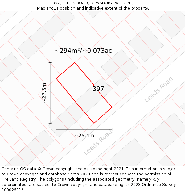 397, LEEDS ROAD, DEWSBURY, WF12 7HJ: Plot and title map