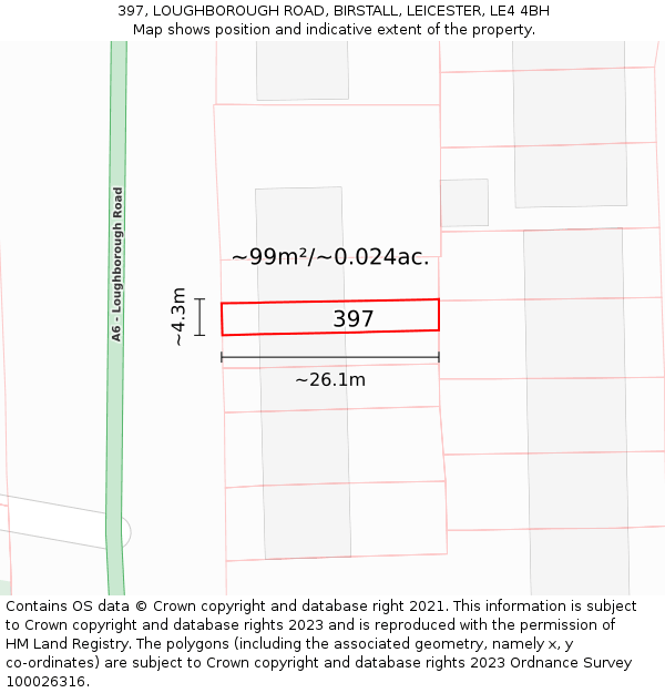 397, LOUGHBOROUGH ROAD, BIRSTALL, LEICESTER, LE4 4BH: Plot and title map