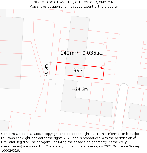 397, MEADGATE AVENUE, CHELMSFORD, CM2 7NN: Plot and title map