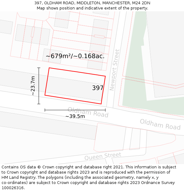 397, OLDHAM ROAD, MIDDLETON, MANCHESTER, M24 2DN: Plot and title map